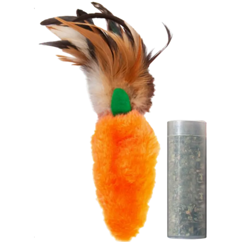 Refillable Catnip Feather Top Carrot Toy