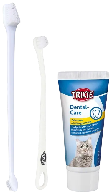 Tandvårds set till katt, 2 borstar + tandkräm m ostsmak