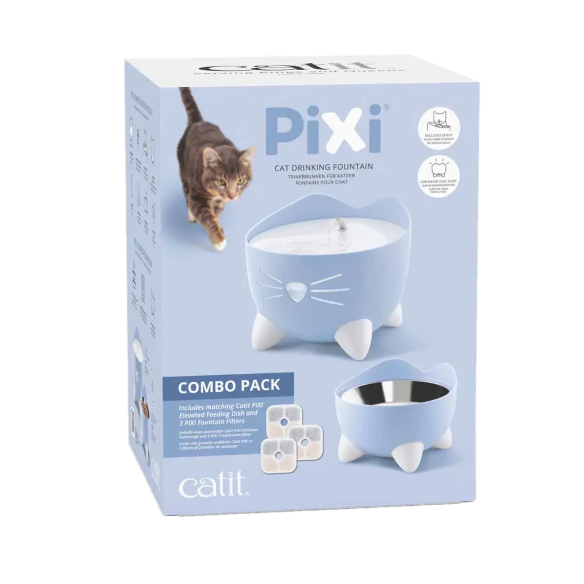 Vattenfontän med matskål Pixi Blå
