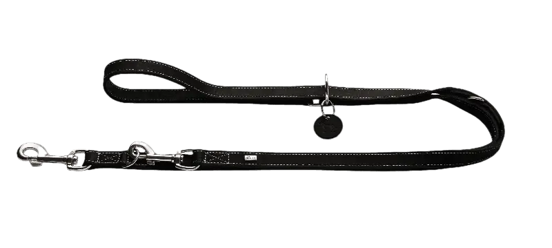 Hundkoppel Ställbart Aalborg Cow Leather Svart 200cm/10mm