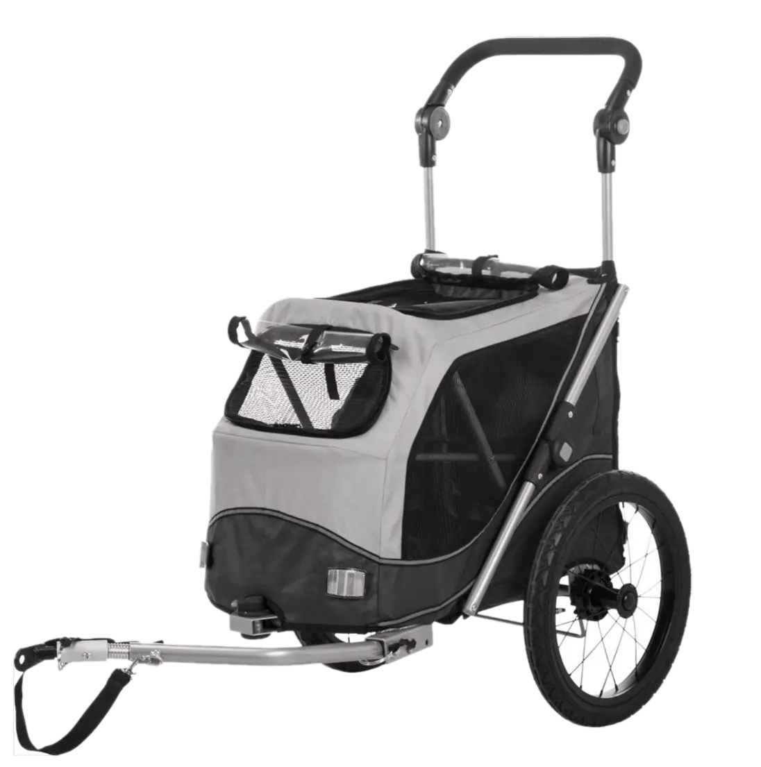 Cykelvagn Quick-Fold för hund, 63 x 95 x 90/132 cm, Medium, Grå
