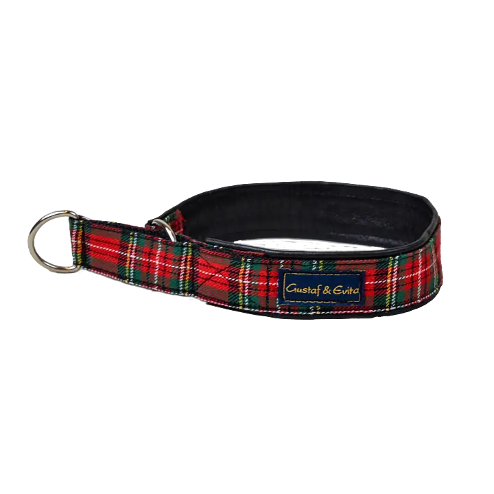 Hundhalsband Halvstryp Svart & Röd Skotte Skinn 20 cm