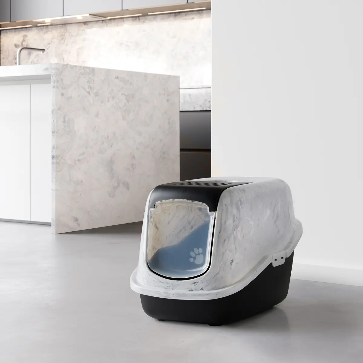 Kattlåda Nestor Marble med tak Grå