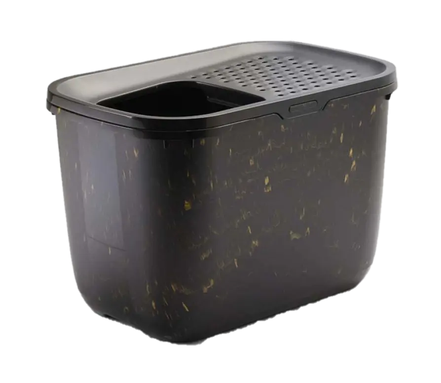 Kattlåda Hop in med tak Marble Black Gold