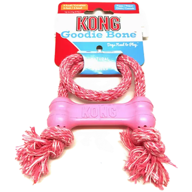 Puppy Goodie Bone with Rope Rubber Dog Toy