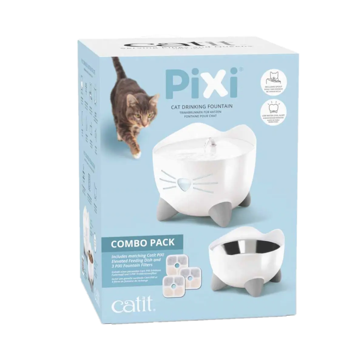 Vattenfontän med matskål Pixi Vit