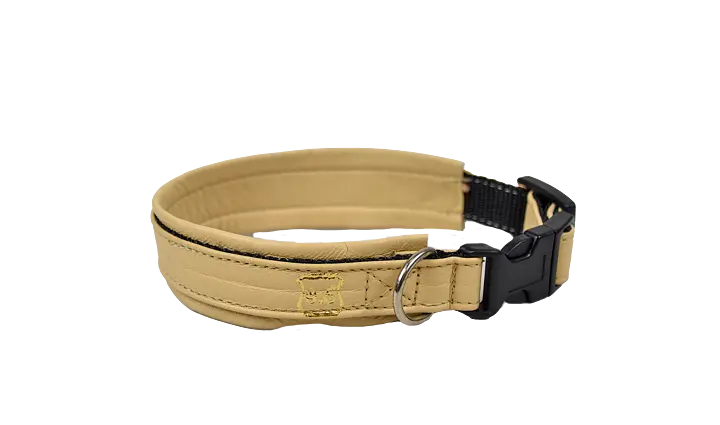 Hundhalsband SNK - Ställbart, Skinnskodd Beige