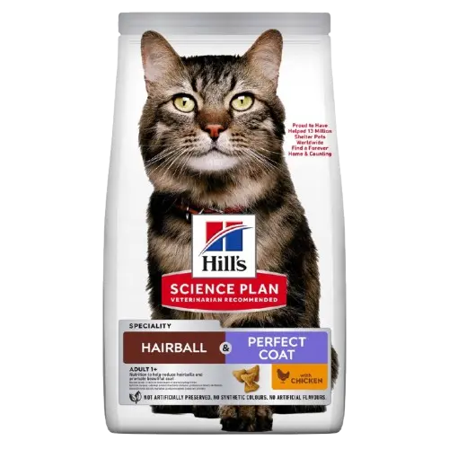 Hairball & Perfect Coat kattfoder med kyckling för vuxna katter